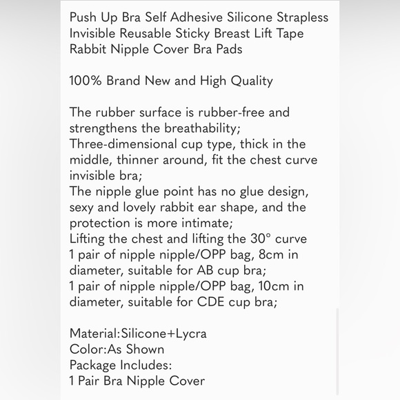 ORIGINAL RABBIT Bra Push Up Cleavage Adhesive Open Back Lifting Tape One Size - Picture 6 of 6